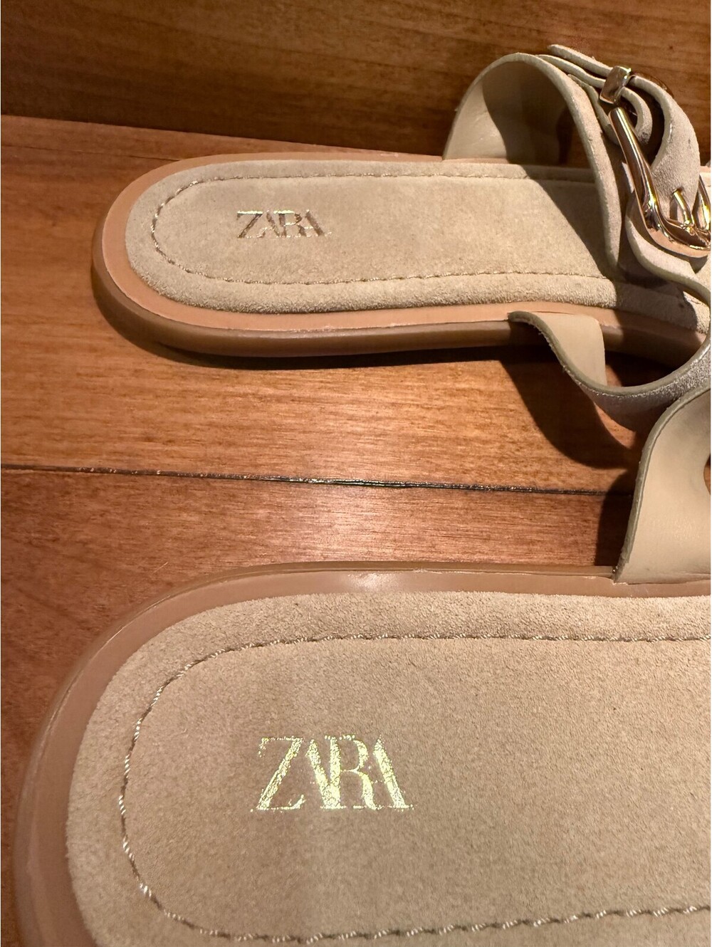 New Zara Beige Suede Buckled Slide Sandals Women's Size 9 - Picture 6 of 9